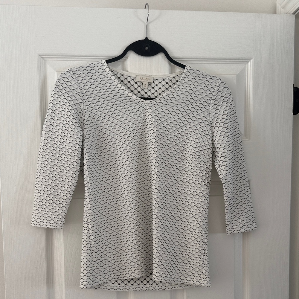 White and Black Patterned Women Top
